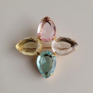 Vintage Avon 1980s Crystal Brooch Pin Multi Color Pastel Pear Cut Gold Tone